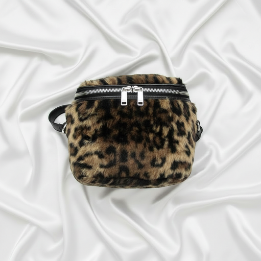 Celine Fluffy Box Leopard Women's Leather,Faux Fur Shoulder Bag Beige,Black