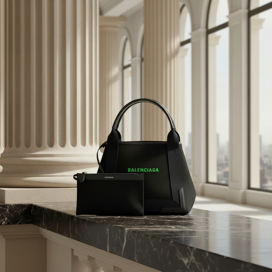 Balenciaga Navy Cabas S 339933 Men,Women Canvas,Leather Handbag,Tote Bag Black