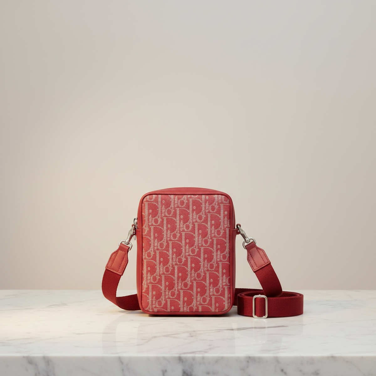 Christian Dior Oblique 2ESBC265CLP Men,Women Leather Shoulder Bag Red Color