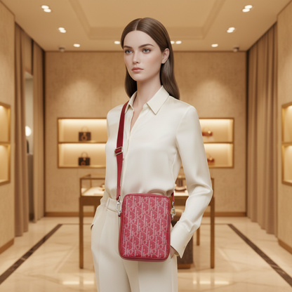 Christian Dior Oblique 2ESBC265CLP Men,Women Leather Shoulder Bag Red Color