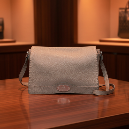 Fendi Selleria 8BT116 Women's Leather Messenger Bag,Shoulder Bag Grayish
