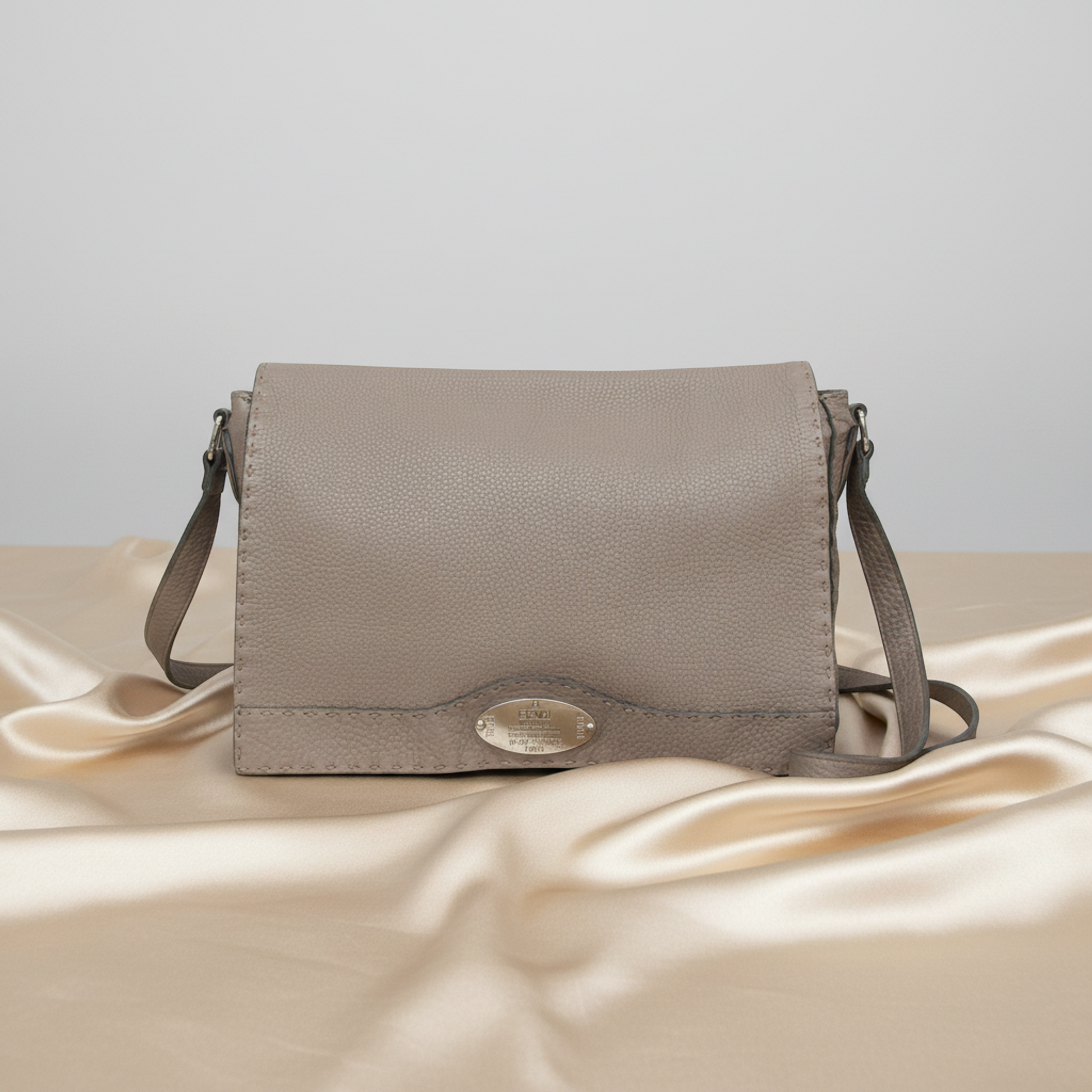 Fendi Selleria 8BT116 Women's Leather Messenger Bag,Shoulder Bag Grayish