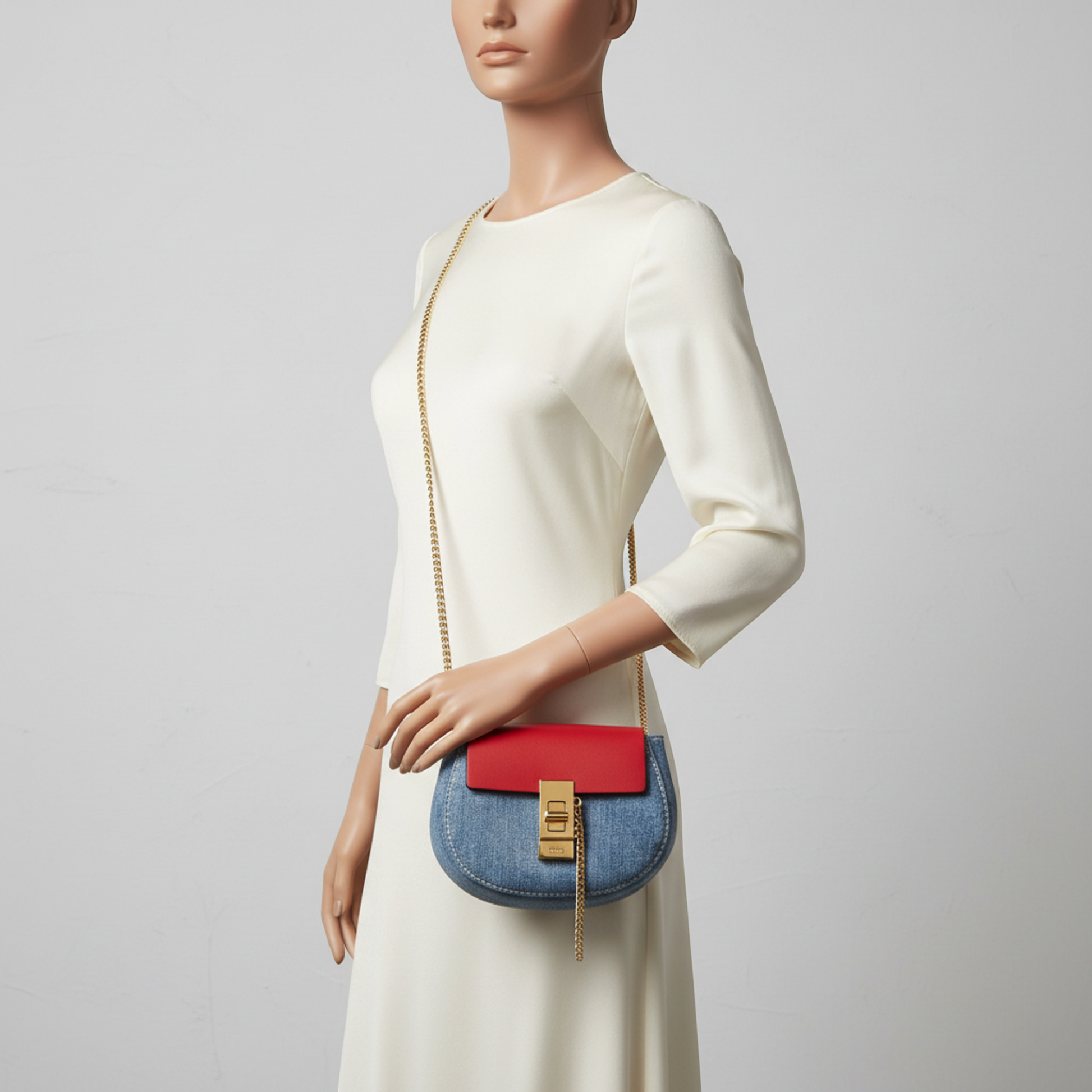 Chloé Drew Mini Crossbody Backpack CHC21SP100E27664 Women's Denim,Leather Backpack,Shoulder Bag Blue,Red Color
