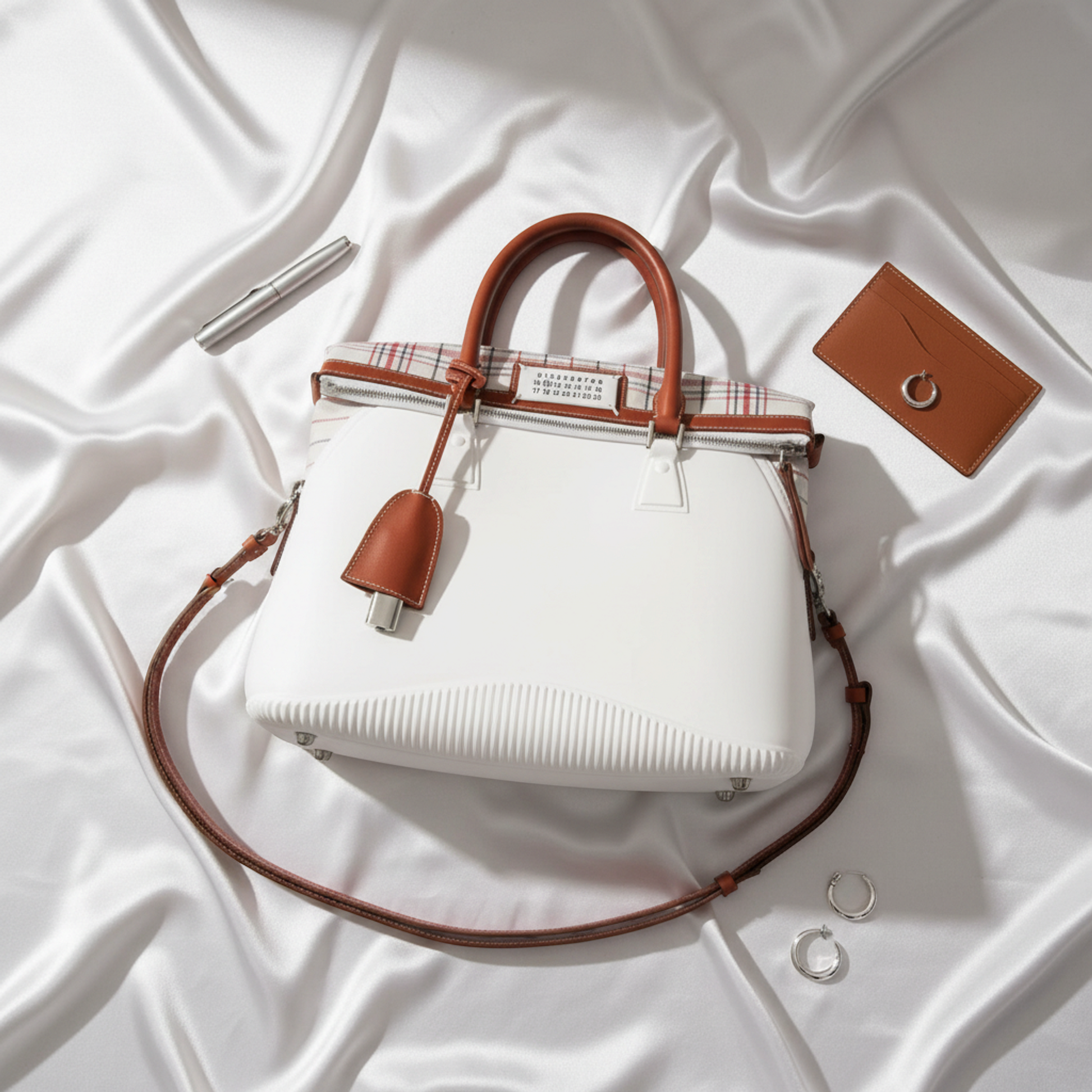Maison Margiela 5AC Bag Medium S61WG0107 Men,Women Rubber,Canvas Handbag,Shoulder Bag Brown,White