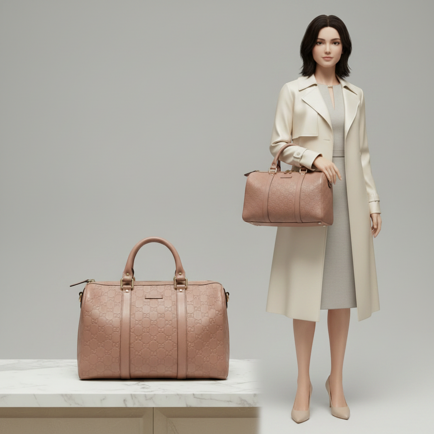 Gucci Guccissima 265697 Women's Leather Boston Bag,Handbag Pink Beige