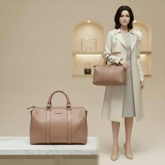 Gucci Guccissima 265697 Women's Leather Boston Bag,Handbag Pink Beige