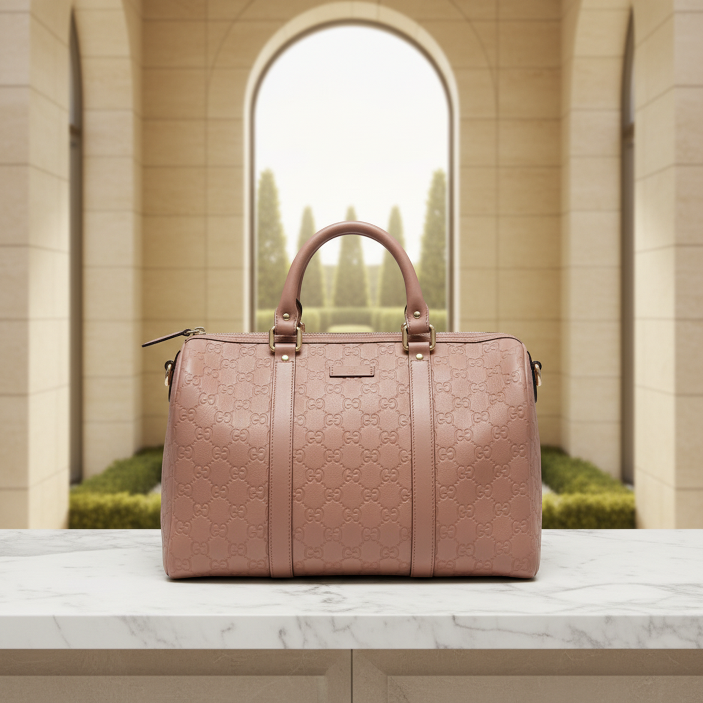 Gucci Guccissima 265697 Women's Leather Boston Bag,Handbag Pink Beige