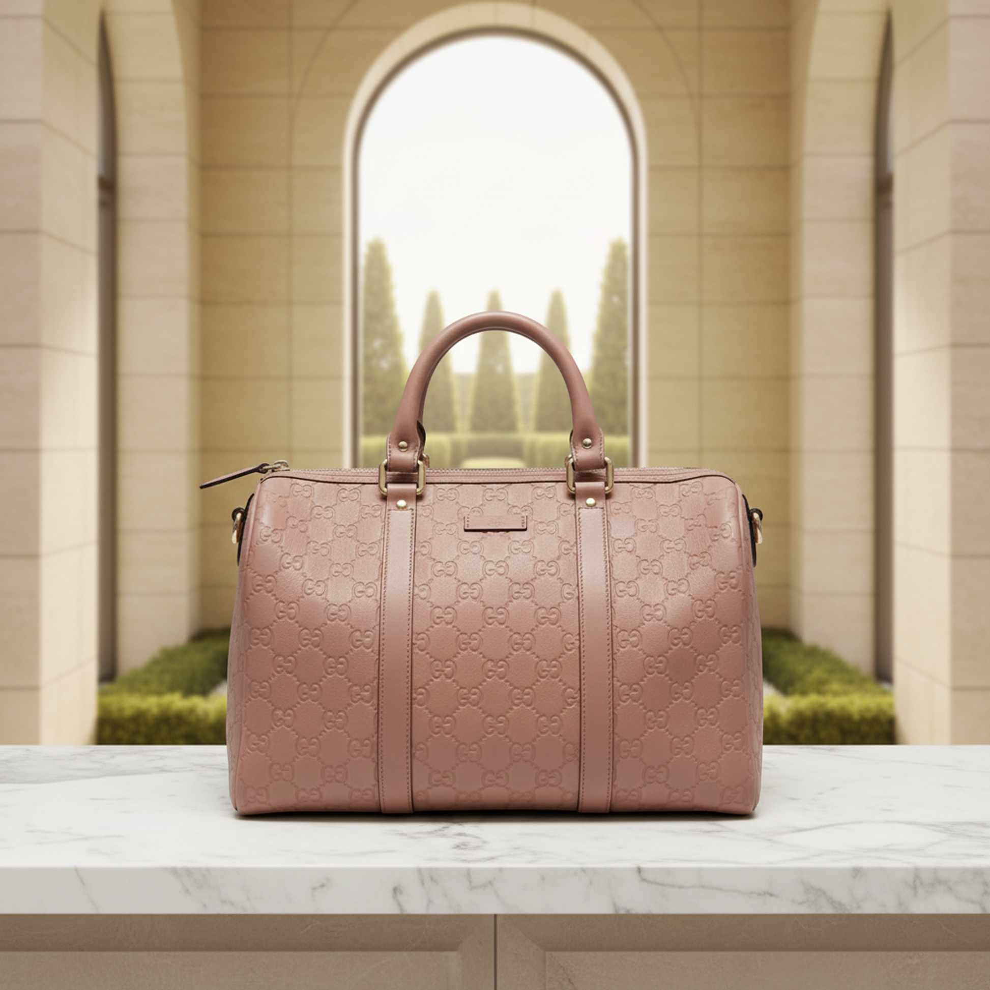 Gucci Guccissima 265697 Women's Leather Boston Bag,Handbag Pink Beige