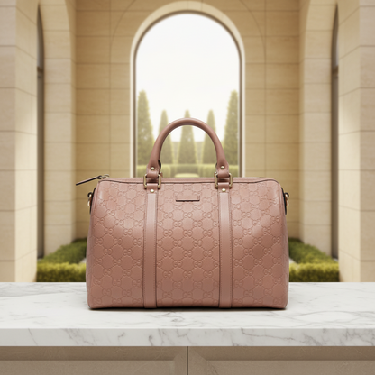 Gucci Guccissima 265697 Women's Leather Boston Bag,Handbag Pink Beige