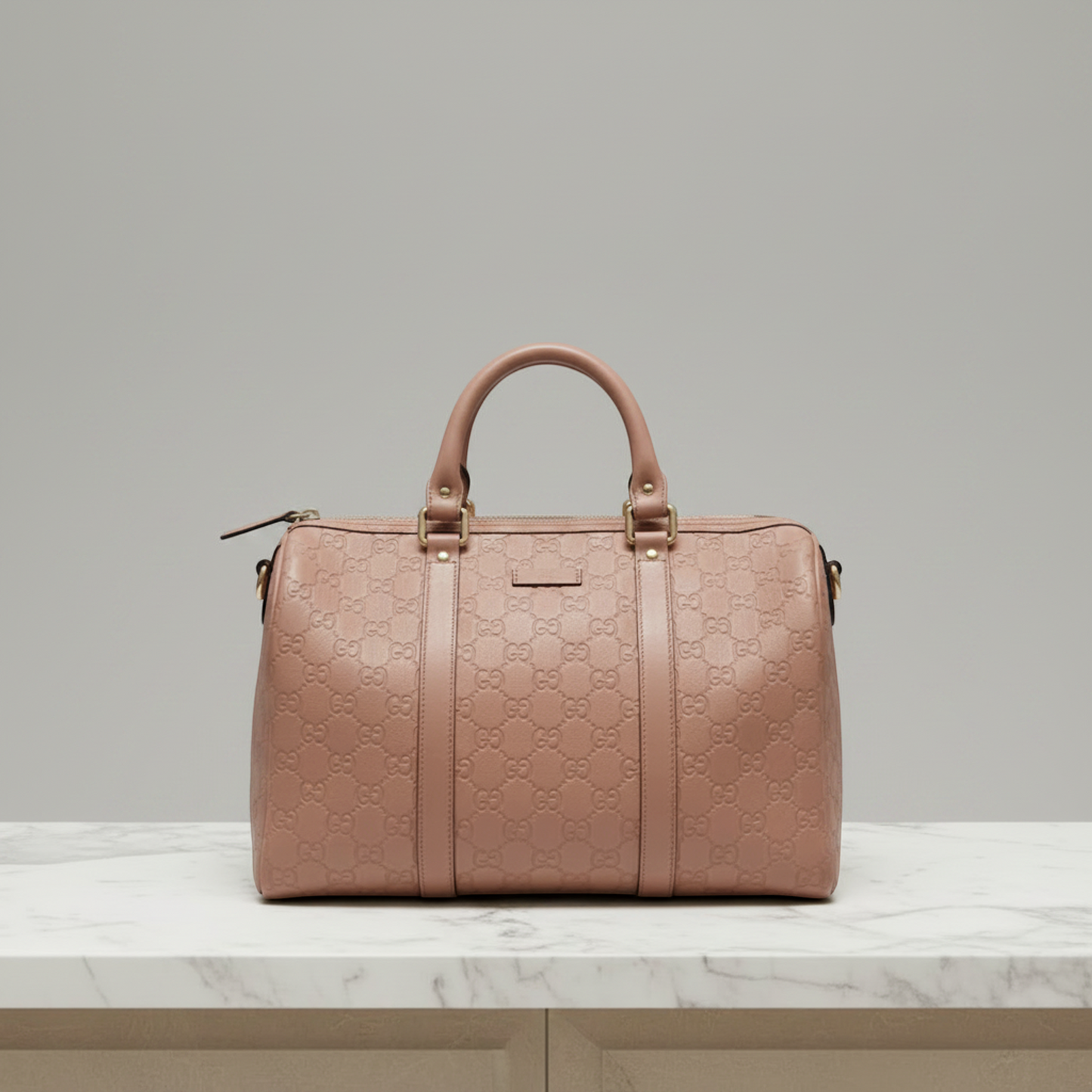 Gucci Guccissima 265697 Women's Leather Boston Bag,Handbag Pink Beige