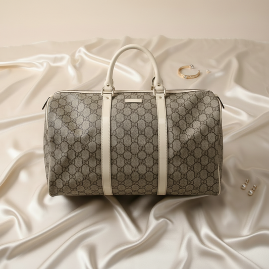 Gucci 193602 Women's GG Supreme,Leather Boston Bag,Handbag Light Beige,White