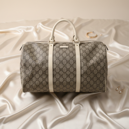 Gucci 193602 Women's GG Supreme,Leather Boston Bag,Handbag Light Beige,White
