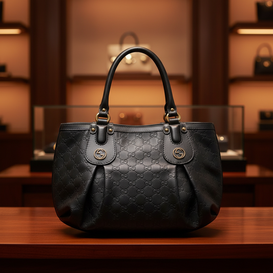 Gucci Guccissima Interlocking G Scarlet 269953 Women's Leather Handbag,Tote Bag Black