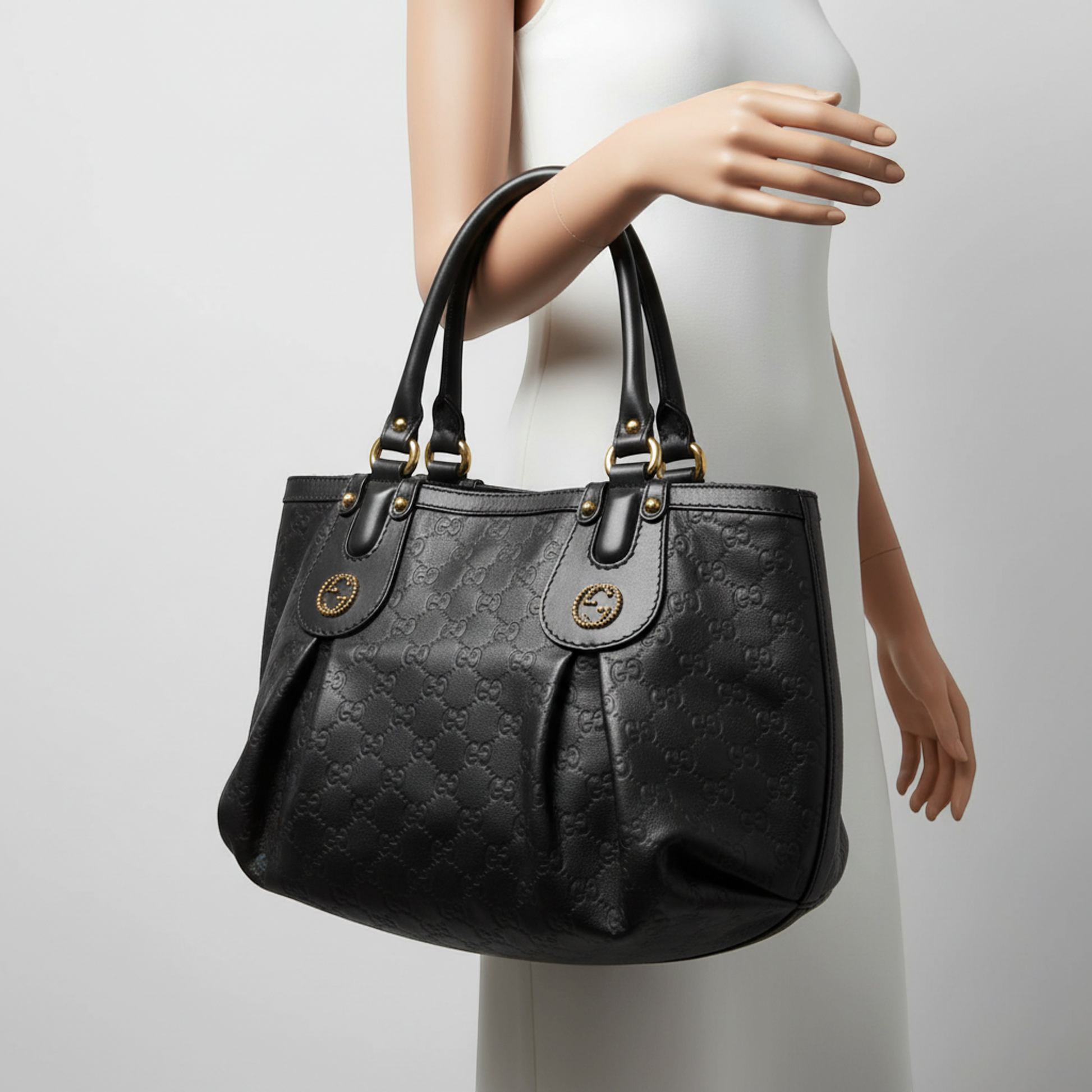 Gucci Guccissima Interlocking G Scarlet 269953 Women's Leather Handbag,Tote Bag Black