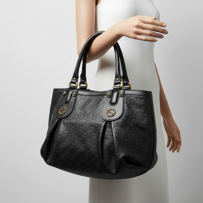 Gucci Guccissima Interlocking G Scarlet 269953 Women's Leather Handbag,Tote Bag Black