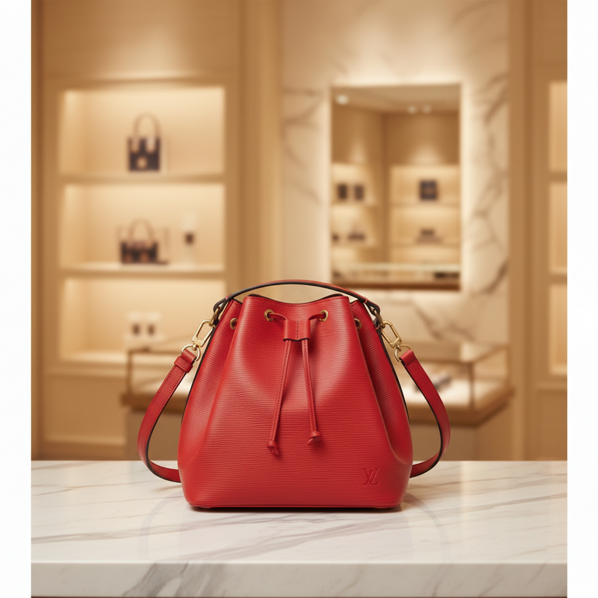 Louis Vuitton Epi Petit Noe M44107 Women's Shoulder Bag Castilian Red