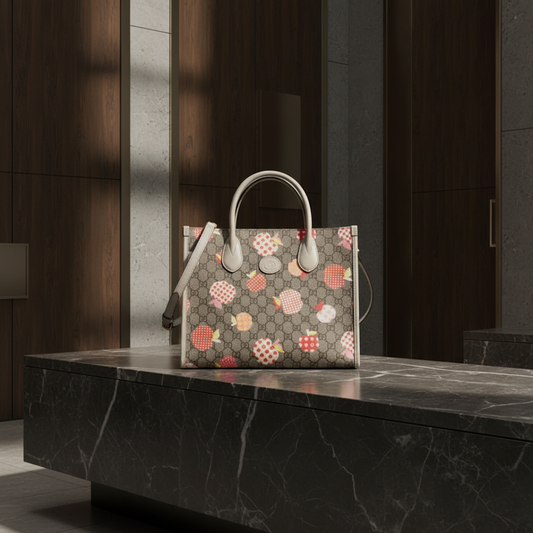 Gucci GG Supreme Apple Heart Reborn 659983 Women's Leather,GG Supreme Handbag,Shoulder Bag Beige,Brown,Cream,Multi-color