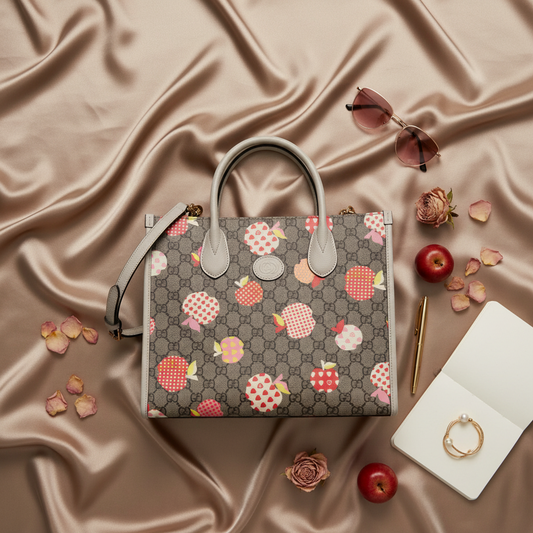 Gucci GG Supreme Apple Heart Reborn 659983 Women's Leather,GG Supreme Handbag,Shoulder Bag Beige,Brown,Cream,Multi-color
