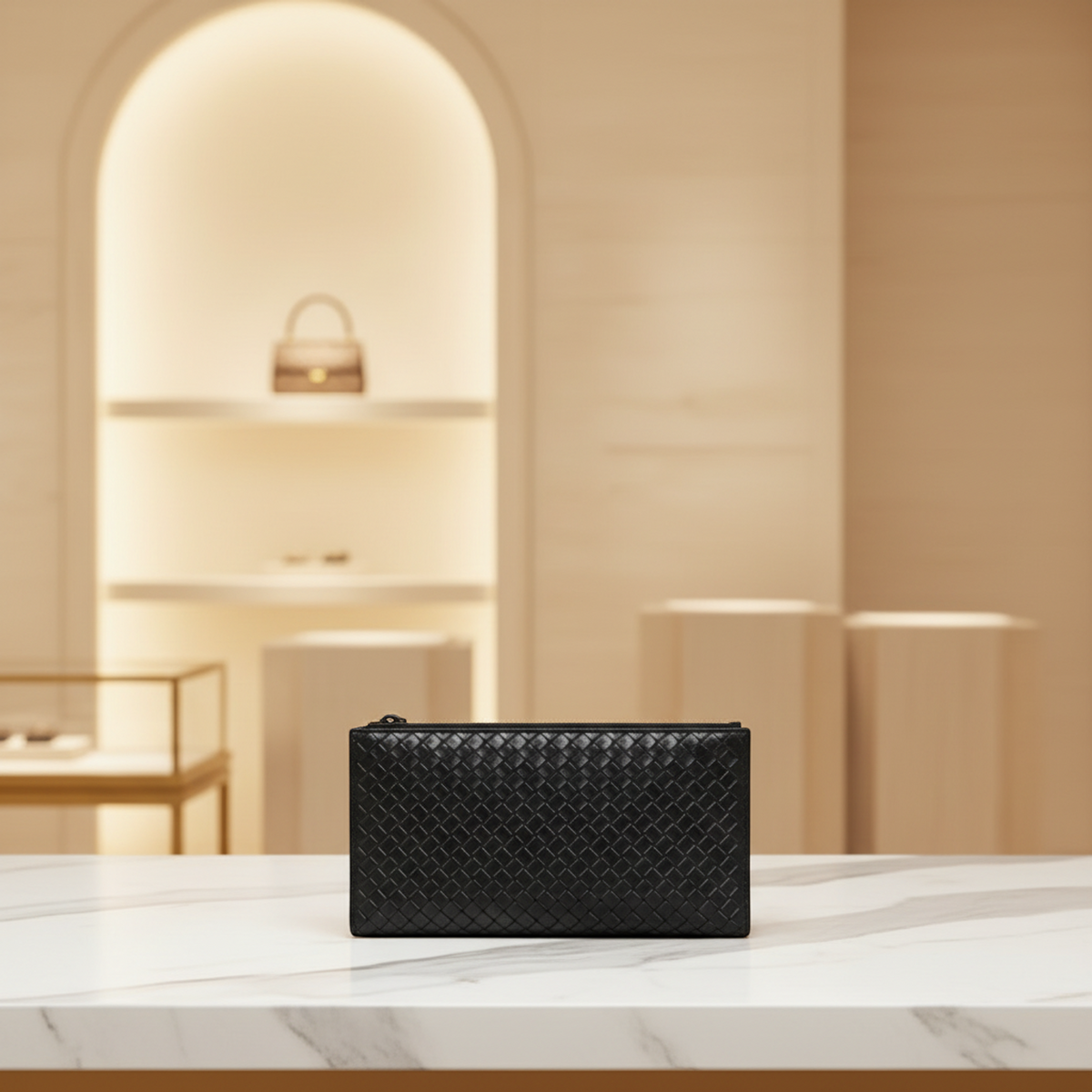 Bottega Veneta Intrecciato 506323 Women,Men Leather Clutch Bag,Pouch Black