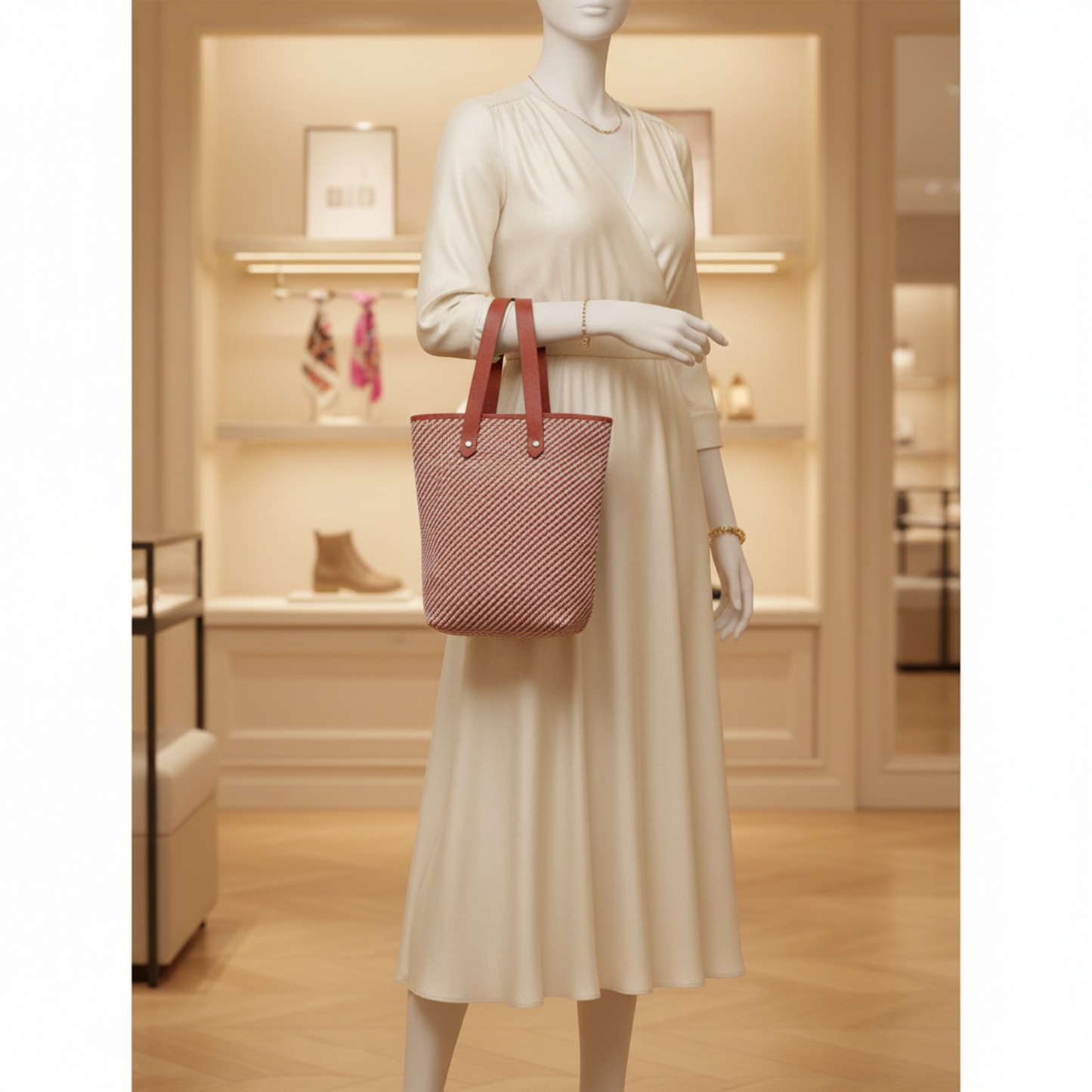 Hermes Ahmedabad Diego PM Women's Leather,Polyester Tote Bag Red Brown,White