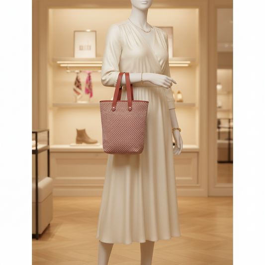 Hermes Ahmedabad Diego PM Women's Leather,Polyester Tote Bag Red Brown,White