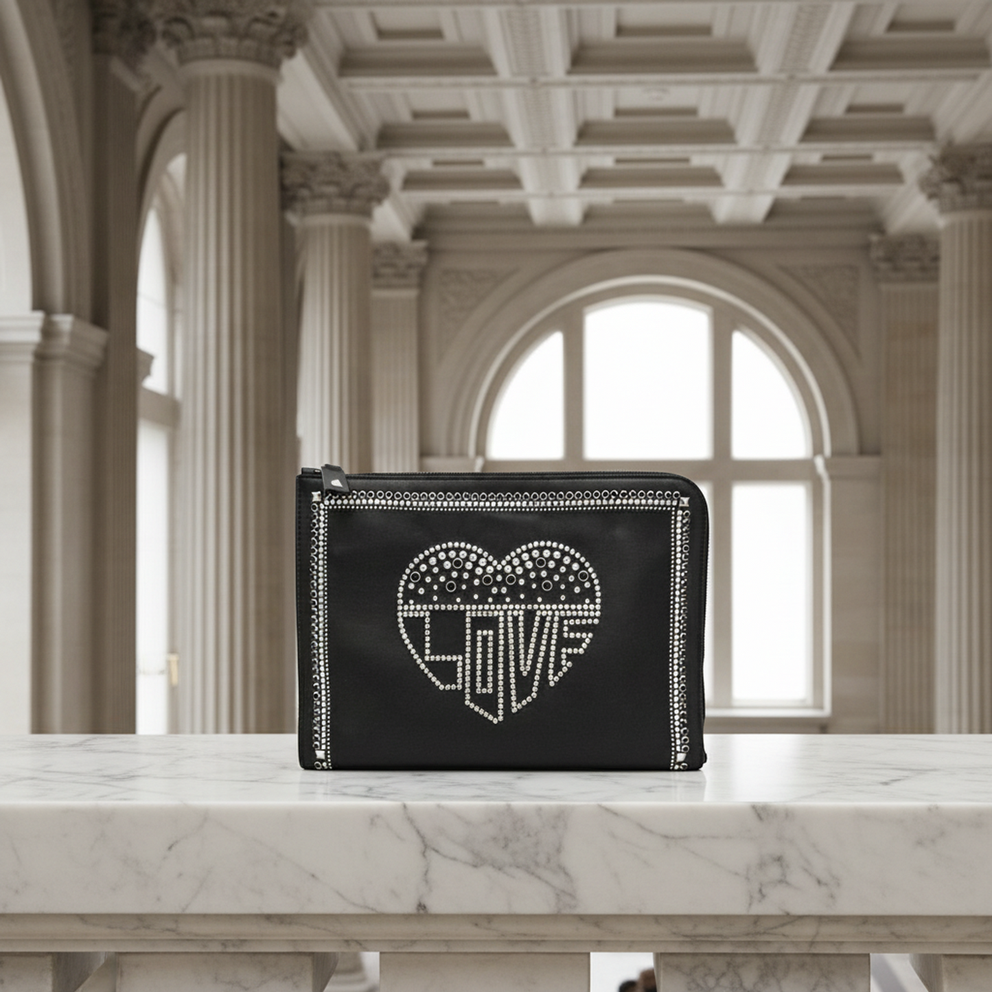 Valentino Garavani Studs LOVE Women,Men Leather Clutch Bag,Pouch Black