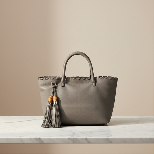 Gucci Bamboo Tassel 354665 Women's Leather Tote Bag Gray