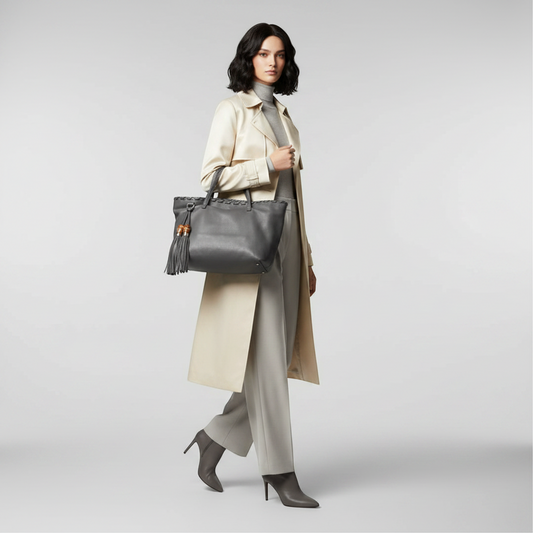 Gucci Bamboo Tassel 354665 Women's Leather Tote Bag Gray
