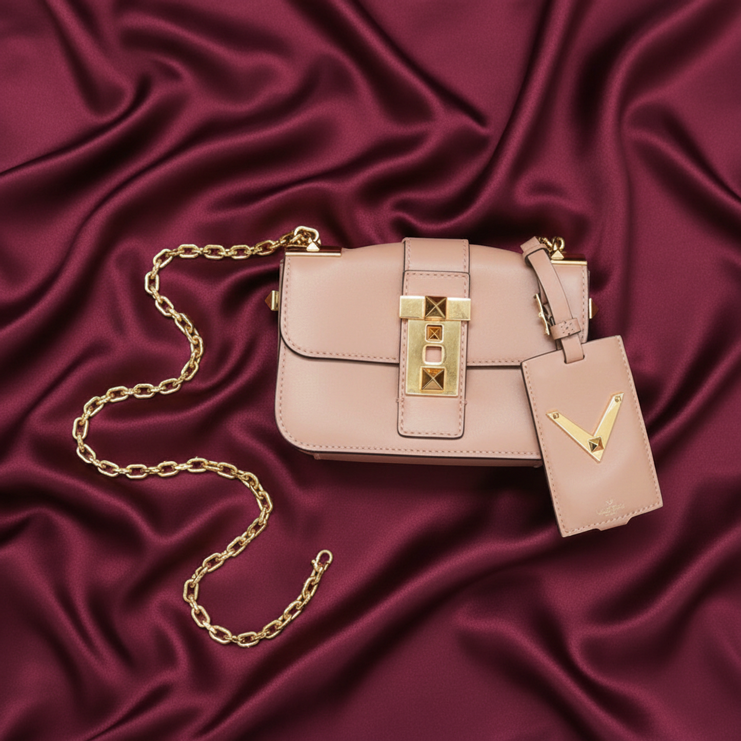 Valentino Garavani Rockstud Chain Women's Leather Shoulder Bag Pink Beige