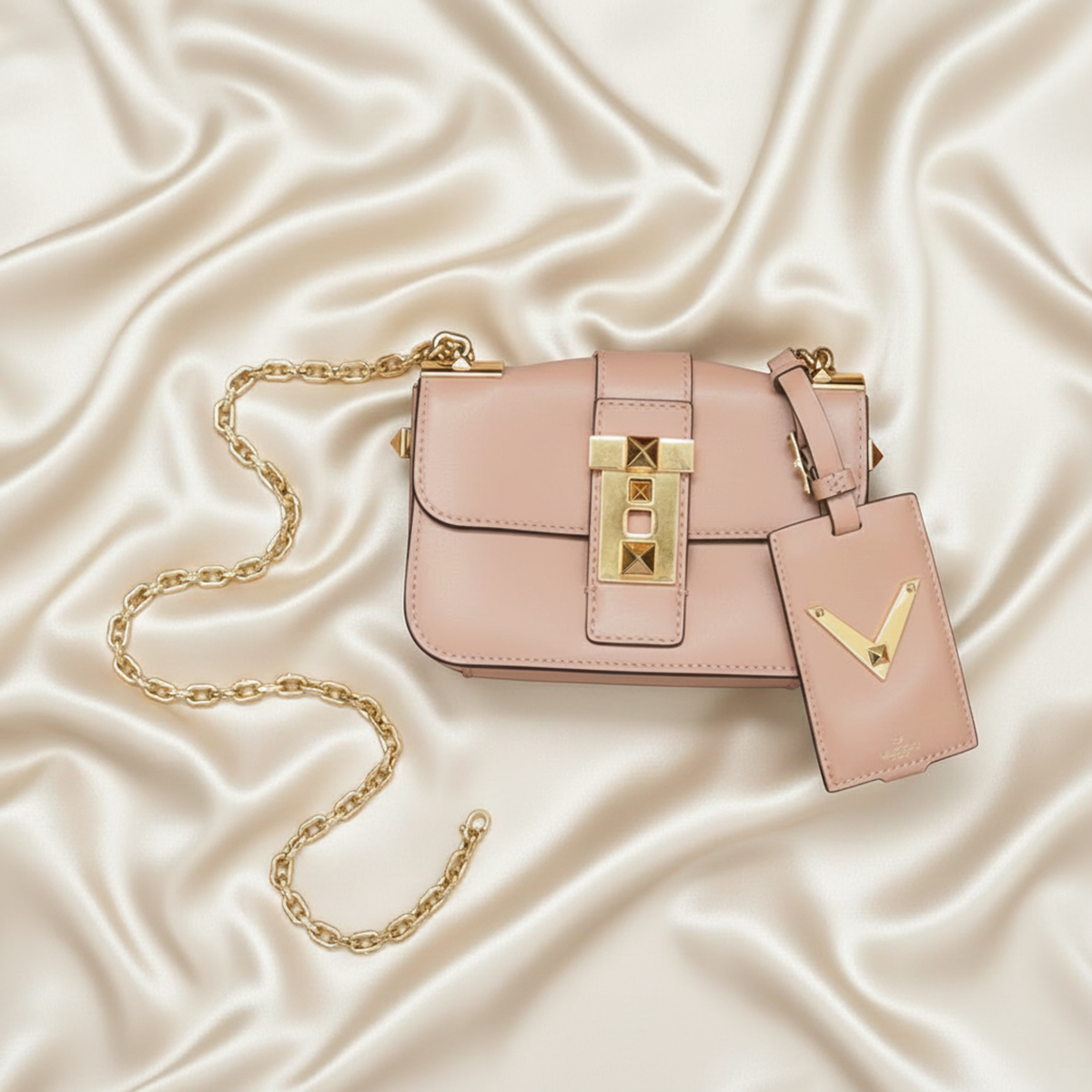 Valentino Garavani Rockstud Chain Women's Leather Shoulder Bag Pink Beige
