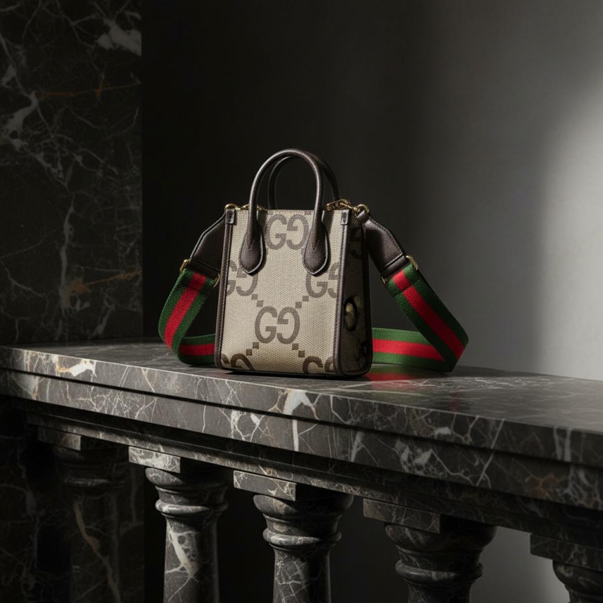 Gucci Jumbo GG Mini 699406 Women's Canvas,Leather Handbag,Shoulder Bag Beige,Dark Brown