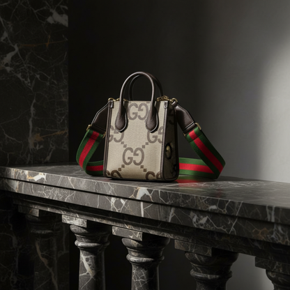 Gucci Jumbo GG Mini 699406 Women's Canvas,Leather Handbag,Shoulder Bag Beige,Dark Brown