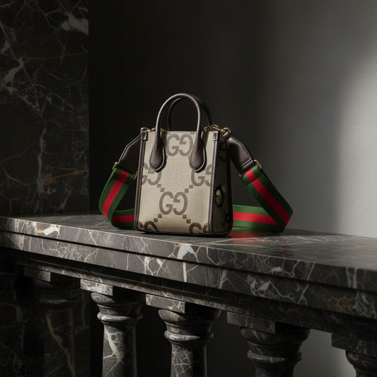 Gucci Jumbo GG Mini 699406 Women's Canvas,Leather Handbag,Shoulder Bag Beige,Dark Brown