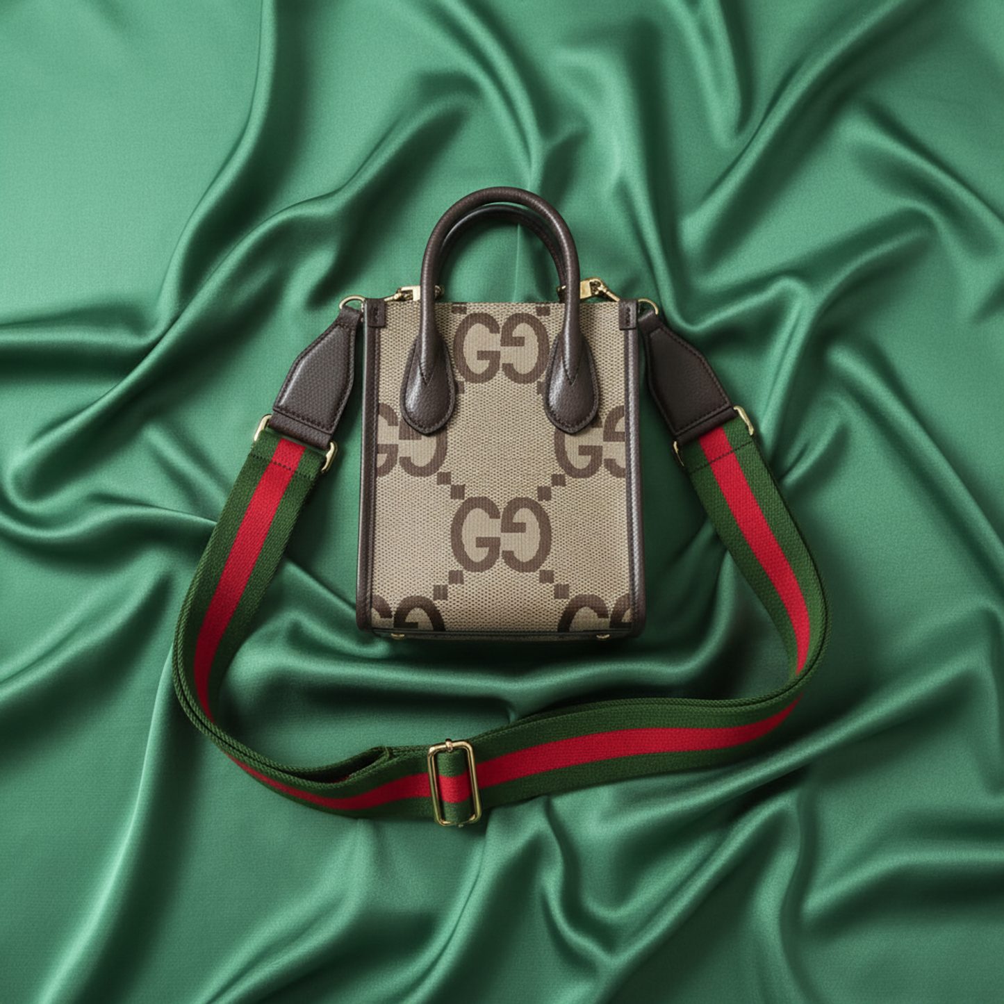 Gucci Jumbo GG Mini 699406 Women's Canvas,Leather Handbag,Shoulder Bag Beige,Dark Brown