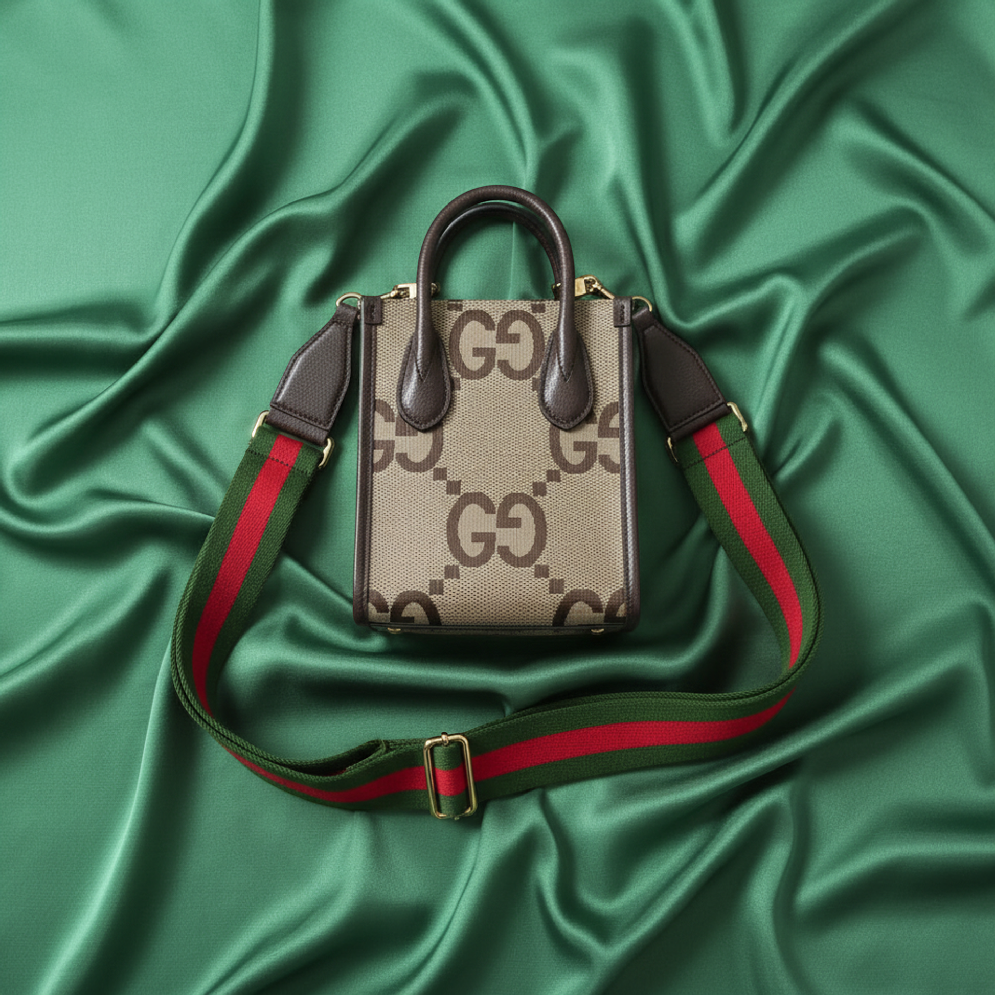 Gucci Jumbo GG Mini 699406 Women's Canvas,Leather Handbag,Shoulder Bag Beige,Dark Brown