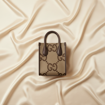 Gucci Jumbo GG Mini 699406 Women's Canvas,Leather Handbag,Shoulder Bag Beige,Dark Brown