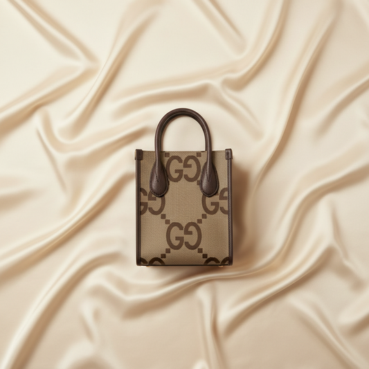 Gucci Jumbo GG Mini 699406 Women's Canvas,Leather Handbag,Shoulder Bag Beige,Dark Brown