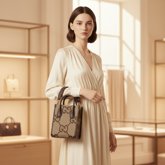 Gucci Jumbo GG Mini 699406 Women's Canvas,Leather Handbag,Shoulder Bag Beige,Dark Brown