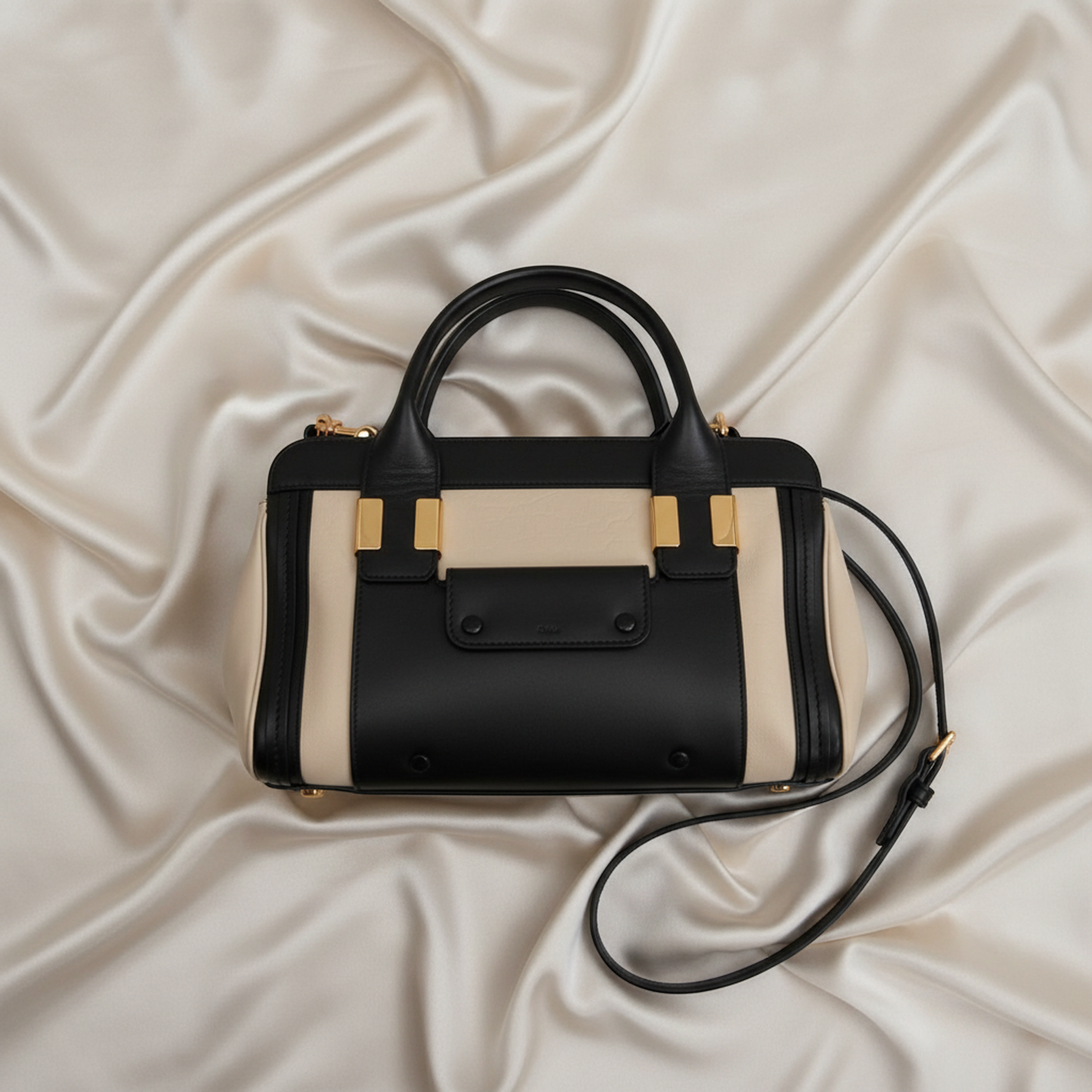 Chloé Alice Women's Leather Handbag,Shoulder Bag Black,Cream