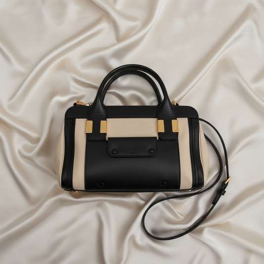 Chloé Alice Women's Leather Handbag,Shoulder Bag Black,Cream
