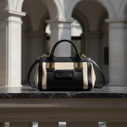 Chloé Alice Women's Leather Handbag,Shoulder Bag Black,Cream