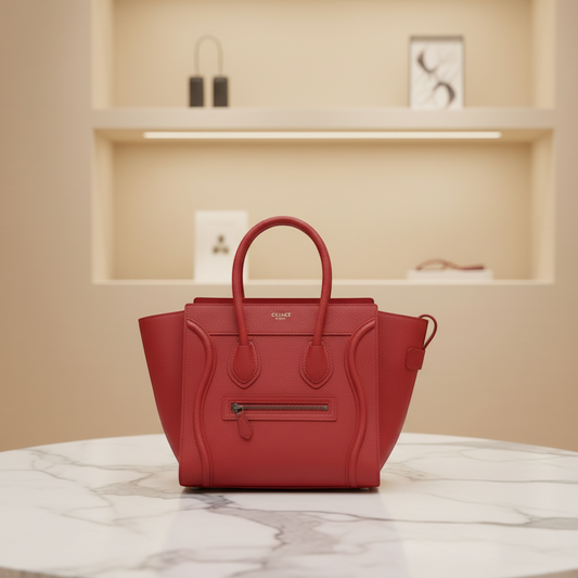 Celine Luggage Micro Shopper 167793 Women's Leather Handbag Red Color
