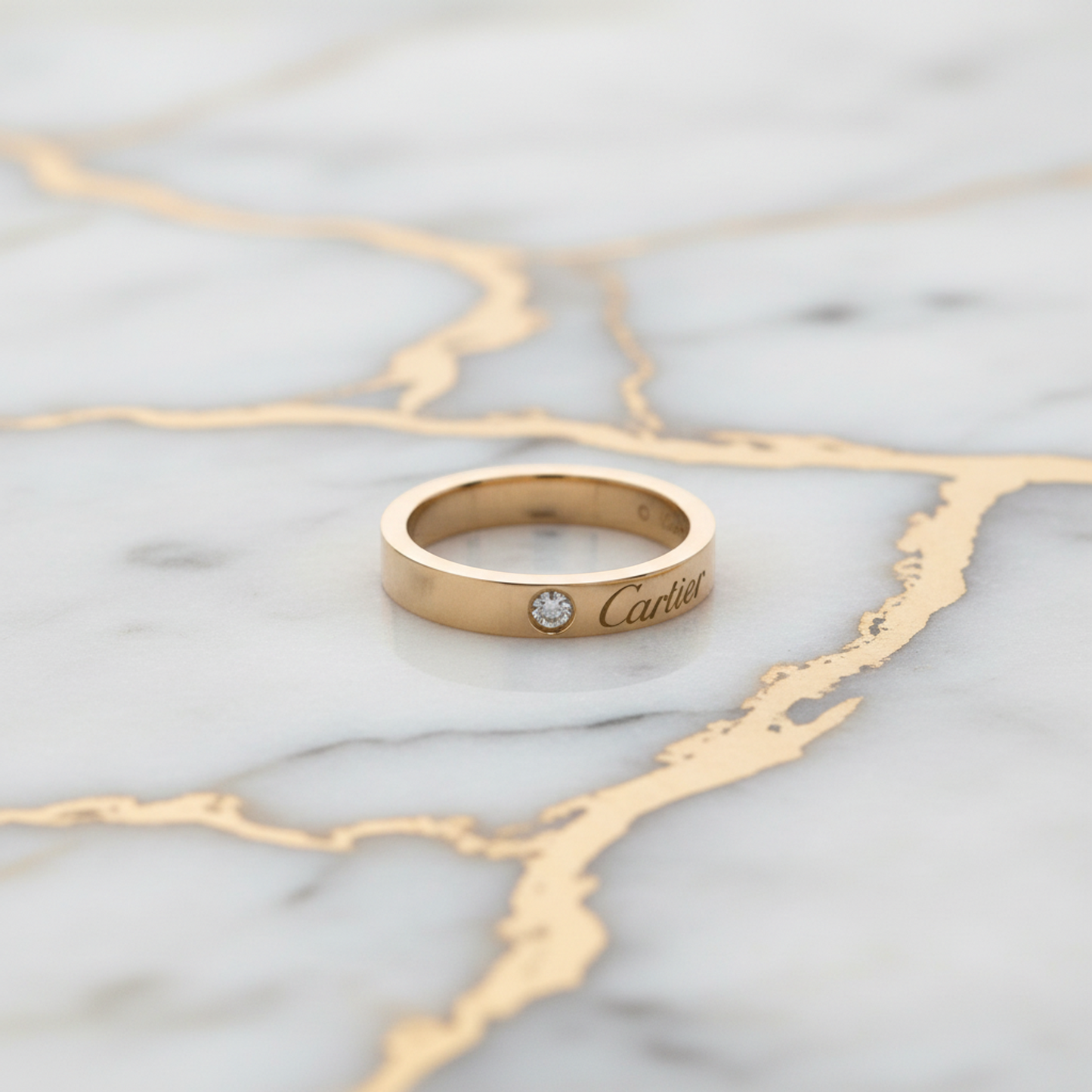 Cartier C De Cartier Diamond Wedding Ring Pink Gold (18K) Fashion Diamond Band Ring Pink Gold
