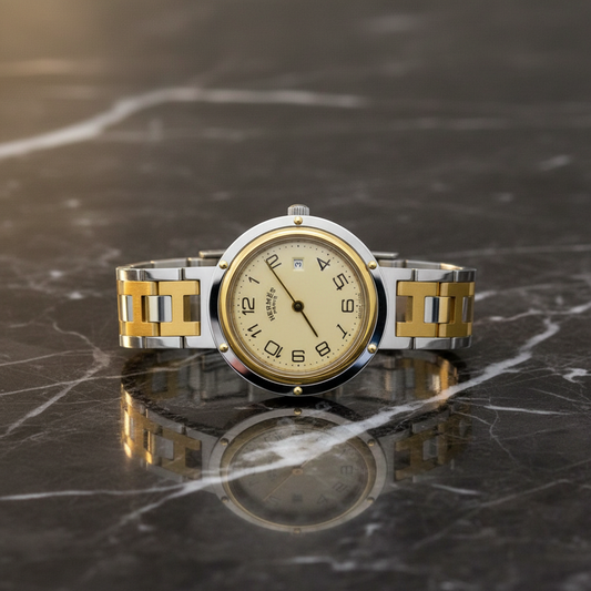 HERMES Clipper Gold Plated Stainless Steel Quartz Unisex Watch Polished