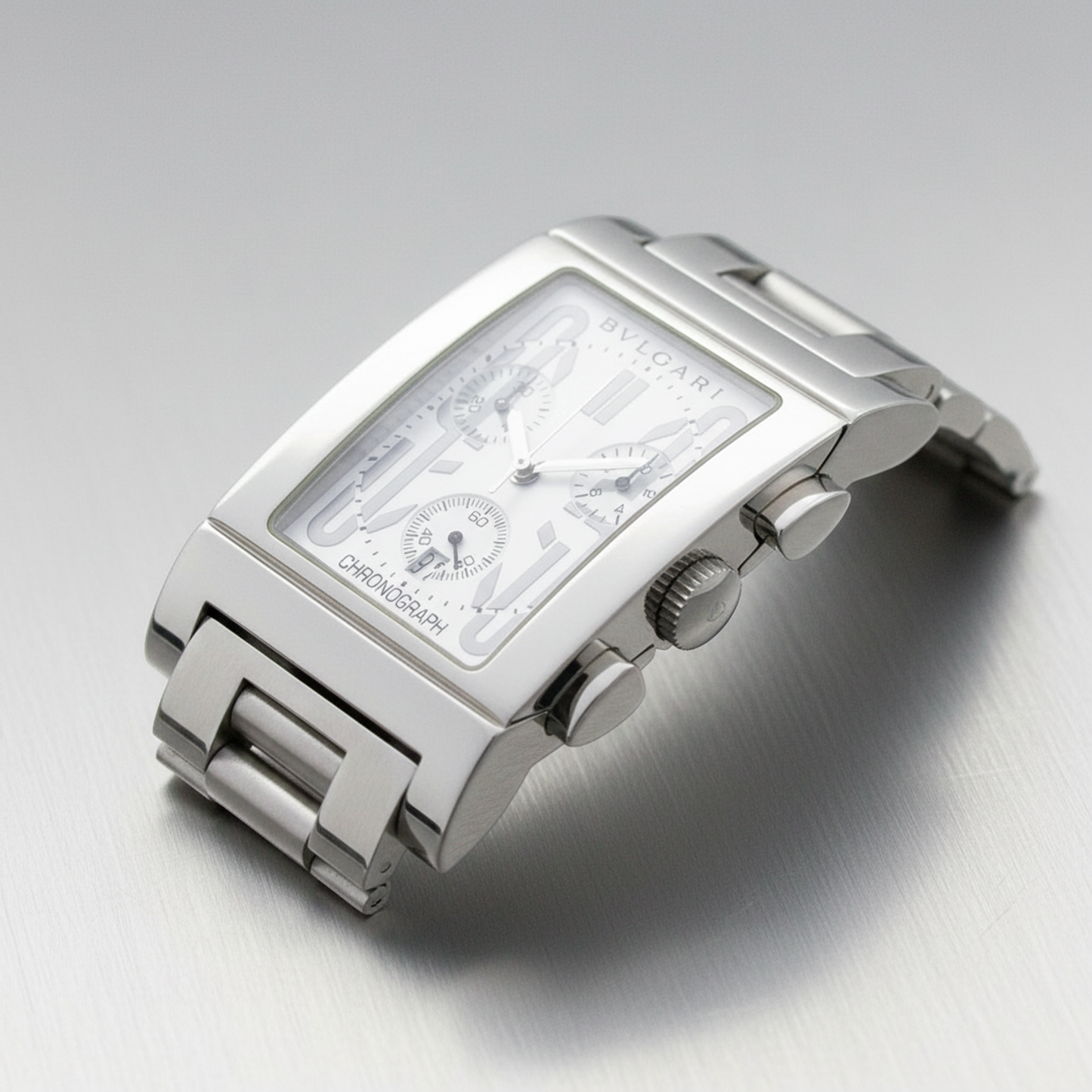 BVLGARI Rettangolo Stainless Steel Quartz Mens Watch RTC49S Polished