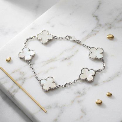 Van Cleef & Arpels Vintage Alhambra White Gold (18K) Mother Of Pearl Charm Bracelet Silver