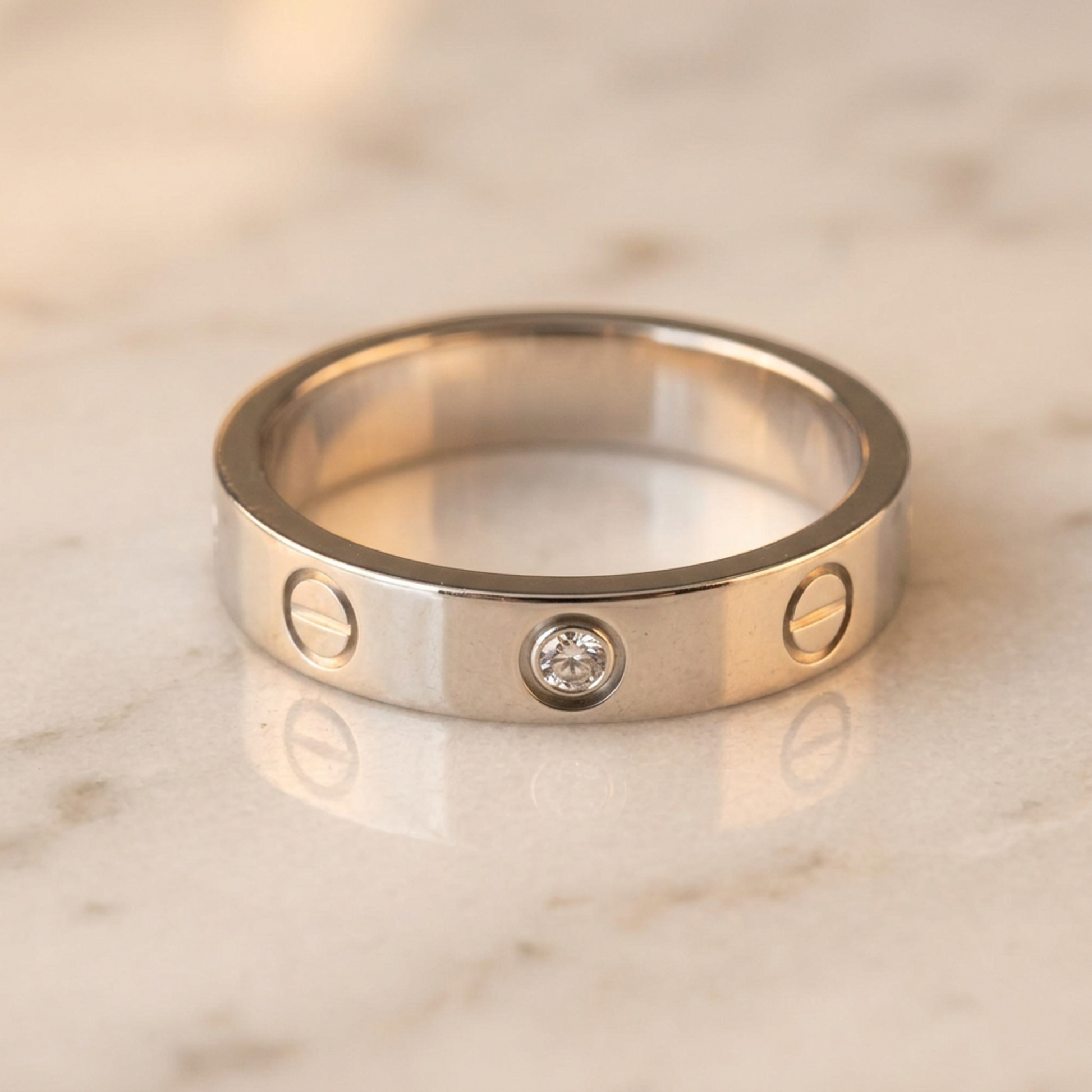 Cartier Mini Love Ring With 1 Diamond White Gold (18K) Fashion Diamond Band Ring Silver
