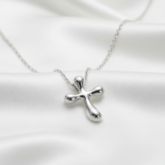 Tiffany Cross Necklace Platinum No Stone Men,Women Fashion Necklace (Silver)