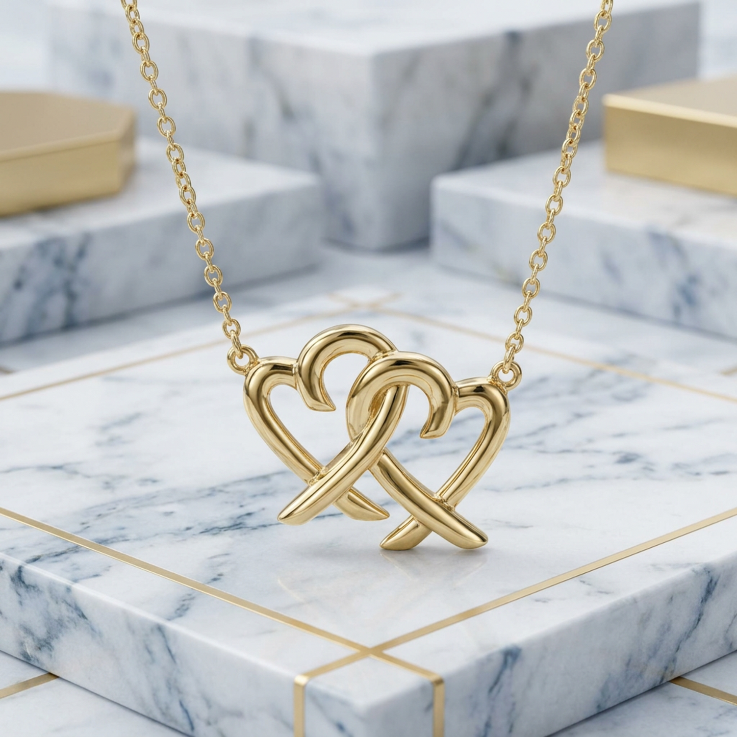 Tiffany Double Loving Heart Necklace Yellow Gold (18K) No Stone Women,Men Fashion Necklace (Gold)