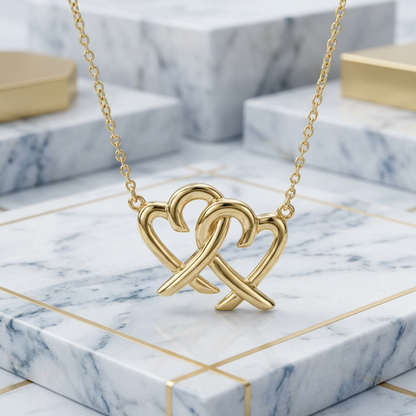 Tiffany Double Loving Heart Necklace Yellow Gold (18K) No Stone Women,Men Fashion Necklace (Gold)